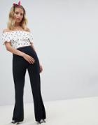 Nobody's Child Ribbed Wide Leg Pants With Fold Up Hem - Black