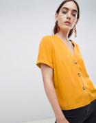 Asos Design Boxy Top With Contrast Buttons - Yellow
