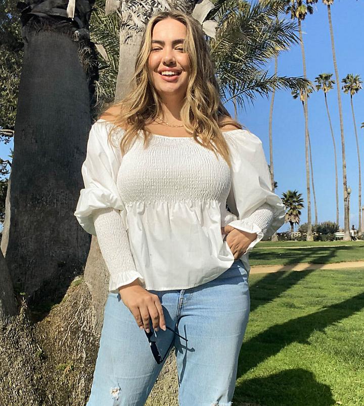 In The Style Plus X Lorna Luxe Shirred Detail Top With Puff Sleeves In Cream-white