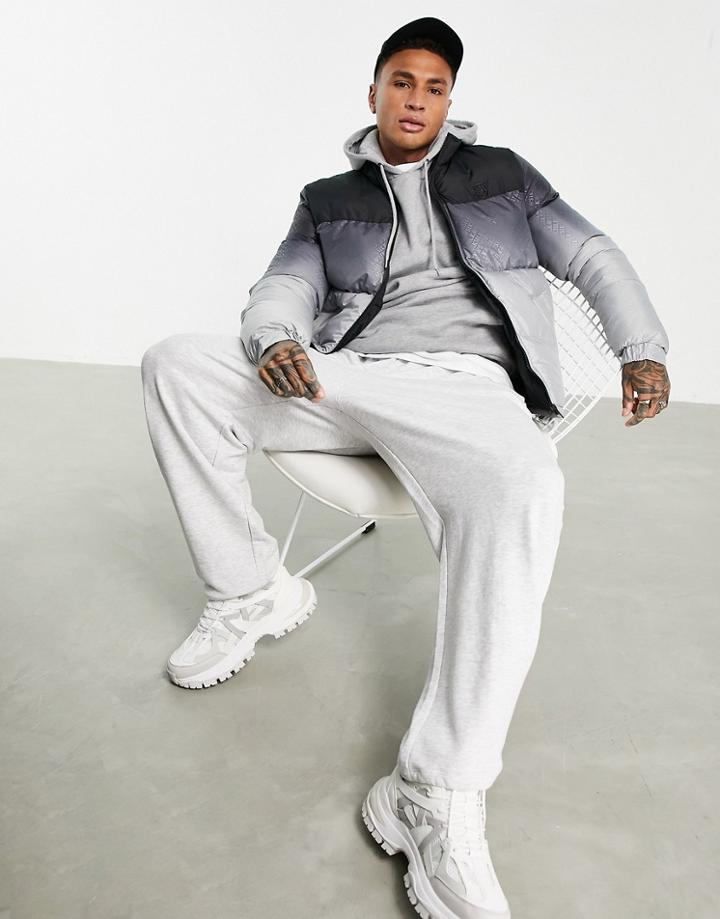Siksilk Printed Bubble Padded Jacket In Gray Fade