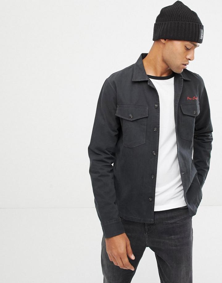 Jack & Jones Originals Heavy Cotton Shirt With Pro Cup Slogan In Regular Fit - Black