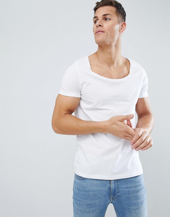 Asos Design T-shirt With Scoop Neck In White - White