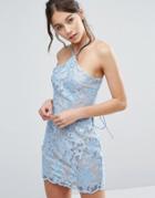 Love Triangle Halter Neck Lace Mini Dress - Blue