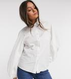 Asos Design Petite Long Volume Sleeve Shirt In Cotton In White