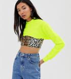 Collusion Super Crop Sweat In Washed Neon Yellow - Yellow