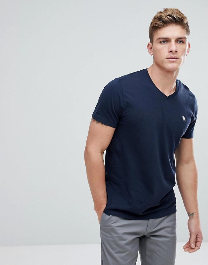 Abercrombie & Fitch Icon Moose Logo V-neck T-shirt In Navy - Navy