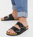 Asos Design Wide Fit Fewer Double Strap Buckle Sandals In Black