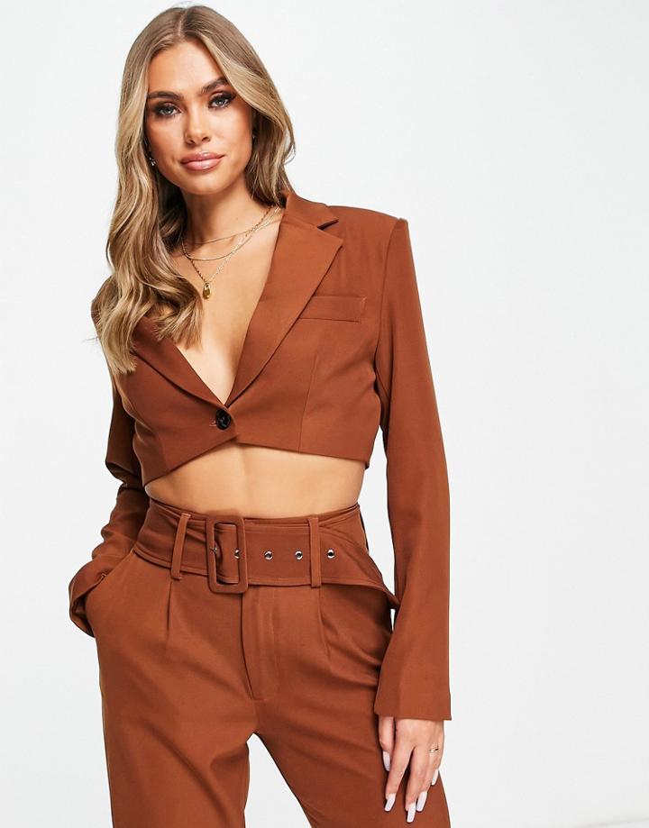 Aria Cove Cropped Blazer In Brown - Part Of A Set