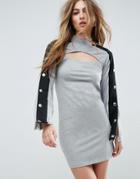 Asos Mini Dress With Popper Sleeve And Cut Out-gray