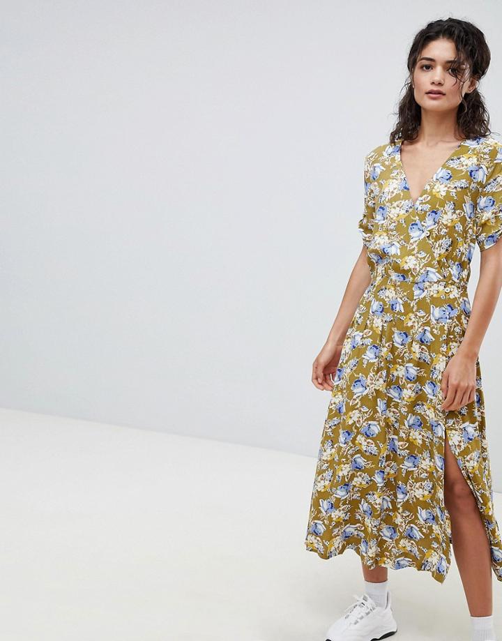 Mango Floral Midaxi Tea Dress In Multi - Multi