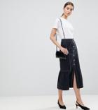 Asos Tall Midaxi Skirt With Buttons And Contrast Stitching - Navy