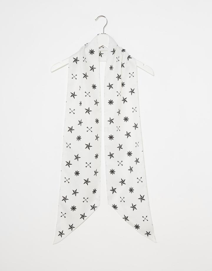 Asos Dress Scarf In Cream With Black Star Print - White