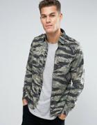 Replay Regular Fit Zip Thru Camo Shirt - Green