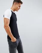 Asos Design Muscle Fit Raglan T-shirt With Crew Neck In Black & White-multi