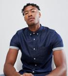 Asos Design Tall Stretch Slim Denim Shirt In Rinse Wash - Blue