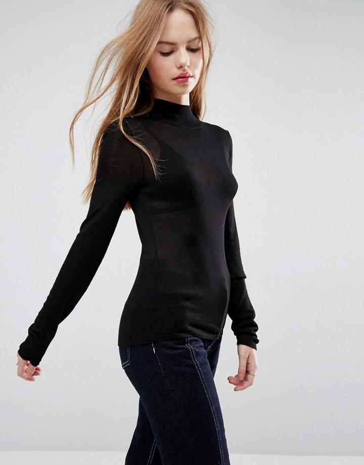 Asos Sweater With Turtleneck In Sheer Knit - Black