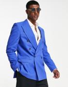 River Island Unlined Suit Jacket In Bright Blue