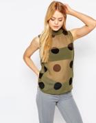 Ichi X Bimara Sheer Polka Dot Tank With High Neck - Green