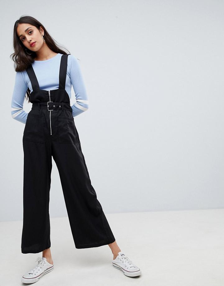 Bershka Zip Front Jumpsuit - Black