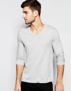 Asos Long Sleeve T-shirt With V Neck In Gray - Gray