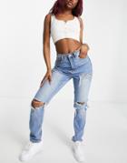 Missguided Wrath Jean With Distressed Knee In Blue-blues