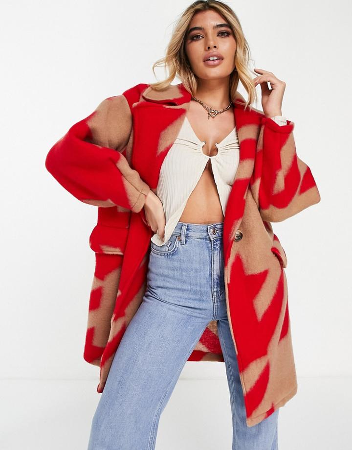 Naanaa Houndstooth Coat In Red