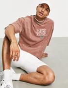 Asos Design Oversized T-shirt In Brown Towelling With Usa Embroidery