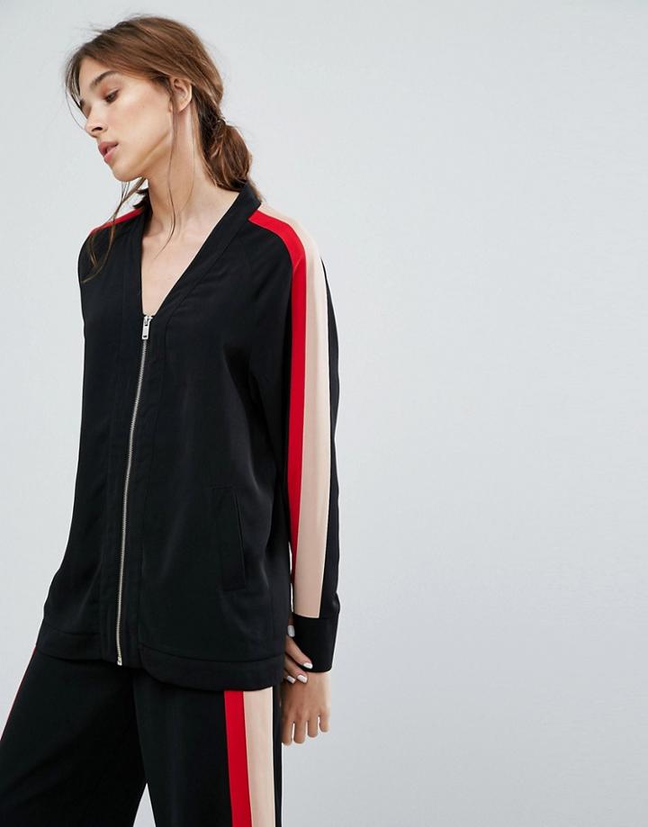 Neon Rose Smart Tracksuit Top With Side Stripe Co-ord - Black