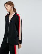 Neon Rose Smart Tracksuit Top With Side Stripe Co-ord - Black