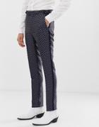 Asos Design Skinny Tuxedo Prom Suit Pants In Navy Diamond Jacquard - Navy