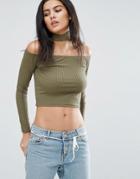 Daisy Street Neck Detail Rib Top - Green