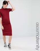 Asos Maternity Bodycon Midi Dress In Rib - Red