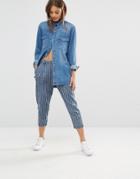 Noisy May Pin Stripe Ankle Length Pant - Blue