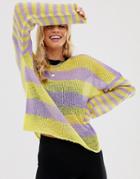 The Ragged Priest Fine Knit Sweater In Mixed Stripe-purple