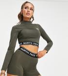 The North Face Performance Cropped Long Sleeve T-shirt In Khaki Exclusive At Asos-green