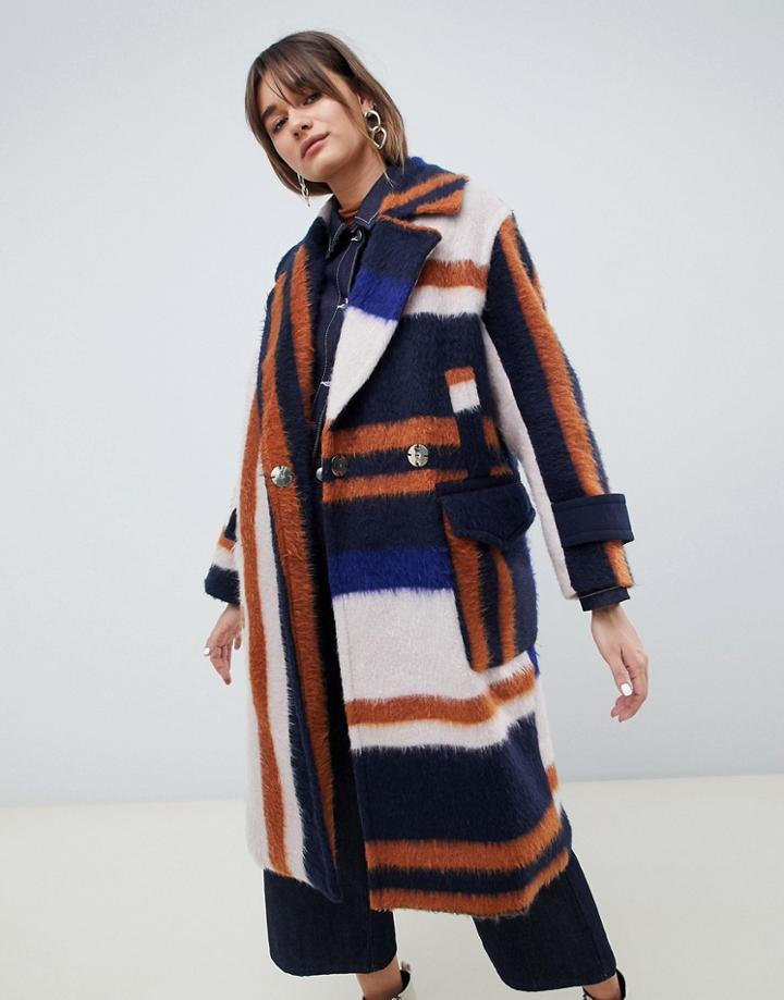 Asos Design Brushed Checked Coat - Multi