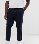 Asos Design Plus Cigarette Chinos With Pleats In Navy
