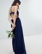 Tfnc Embellished Back Detail Maxi Bridesmaid Dress - Navy
