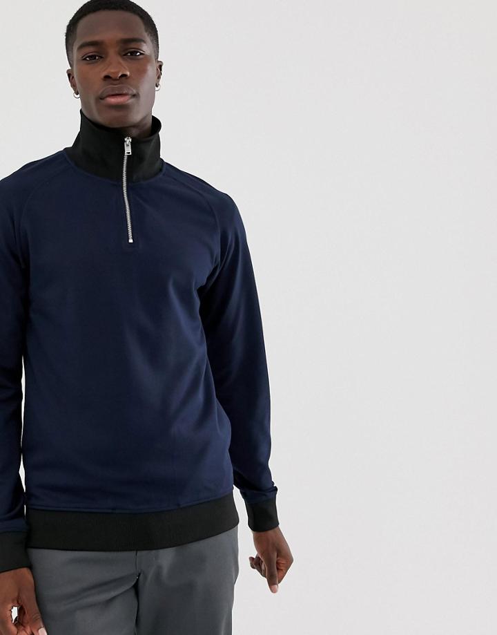 Selected Homme Half Zip Track Sweatshirt-navy