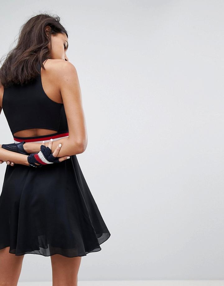 Gigi Hadid Cutout Back Stripe Waist Dress - Black