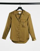 Style Cheat Satin Shirt With Pocket Detail In Khaki-white