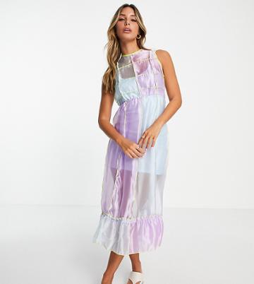 Annorlunda Color Block Tulle Dress In Blue And Lilac-multi