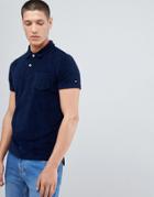 Tommy Hilfiger Slim Fit Towelling Polo Icon Stripe Detail In Navy - Navy