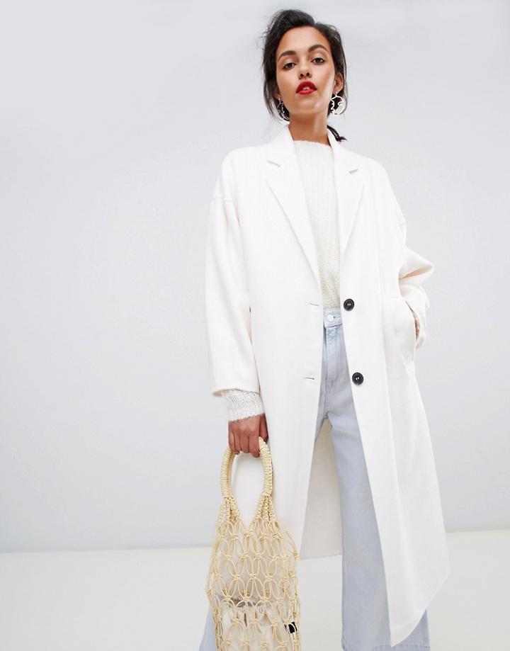 Mango Handmade Pocket Front Coat In White - White