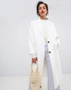 Mango Handmade Pocket Front Coat In White - White