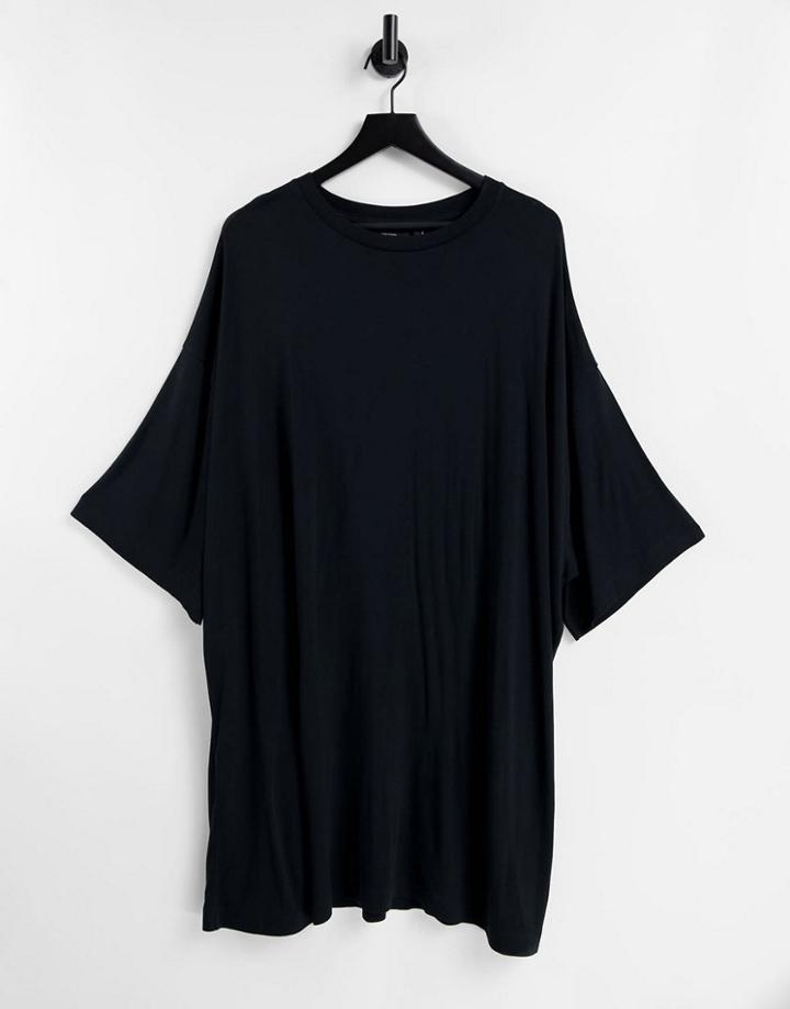 Asos Design Oversized Longline Viscose T-shirt In Black