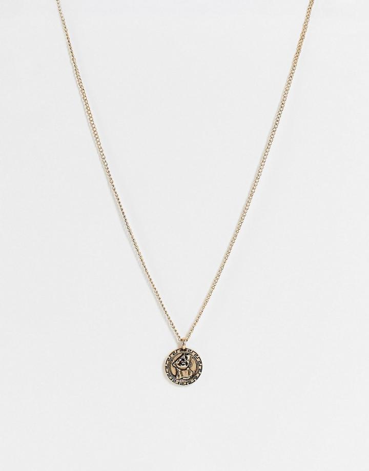 The Status Syndicate Necklace With Coin Pendant In An Antique Gold Finish