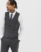 Harry Brown Textured Slim Fit Gray Check Vest - Gray