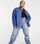 I Saw It First Plus Oversized Pocket Detail Denim Shirt In Mid Wash Blue-blues