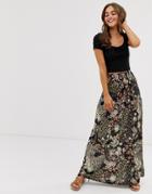 Asos Design Shirred Bask Maxi Skirt In Grunge Floral-multi